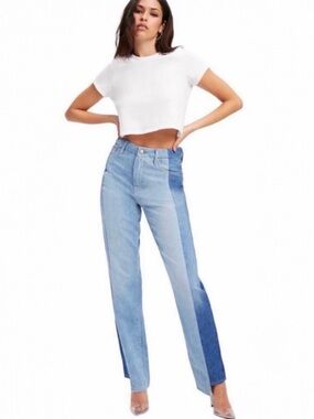 Good American Good Boy Two-Tone Step Hem
Women’s High Waist Boyfriend Jeans NEW